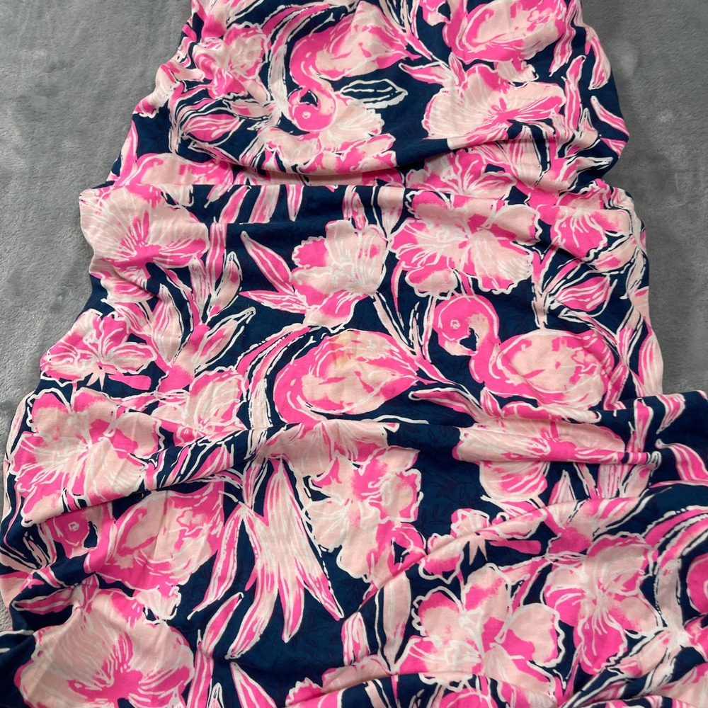 Lilly Pulitzer Pink Navy Floral Flamingo Maxi Dress Long Sleeve Small - Picture 2 of 8